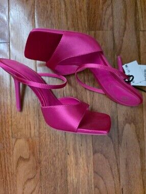 NWT Zara Hot Pink Satin High Heel Sandals - Women Size 8/39